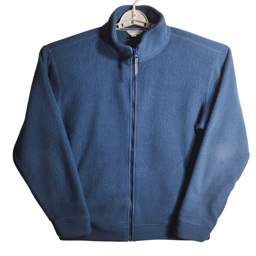 Orvis Fleece Jacket Blue Full Zip Classic Mens M Outdoor‎ Casual FLAW STAIN READ
